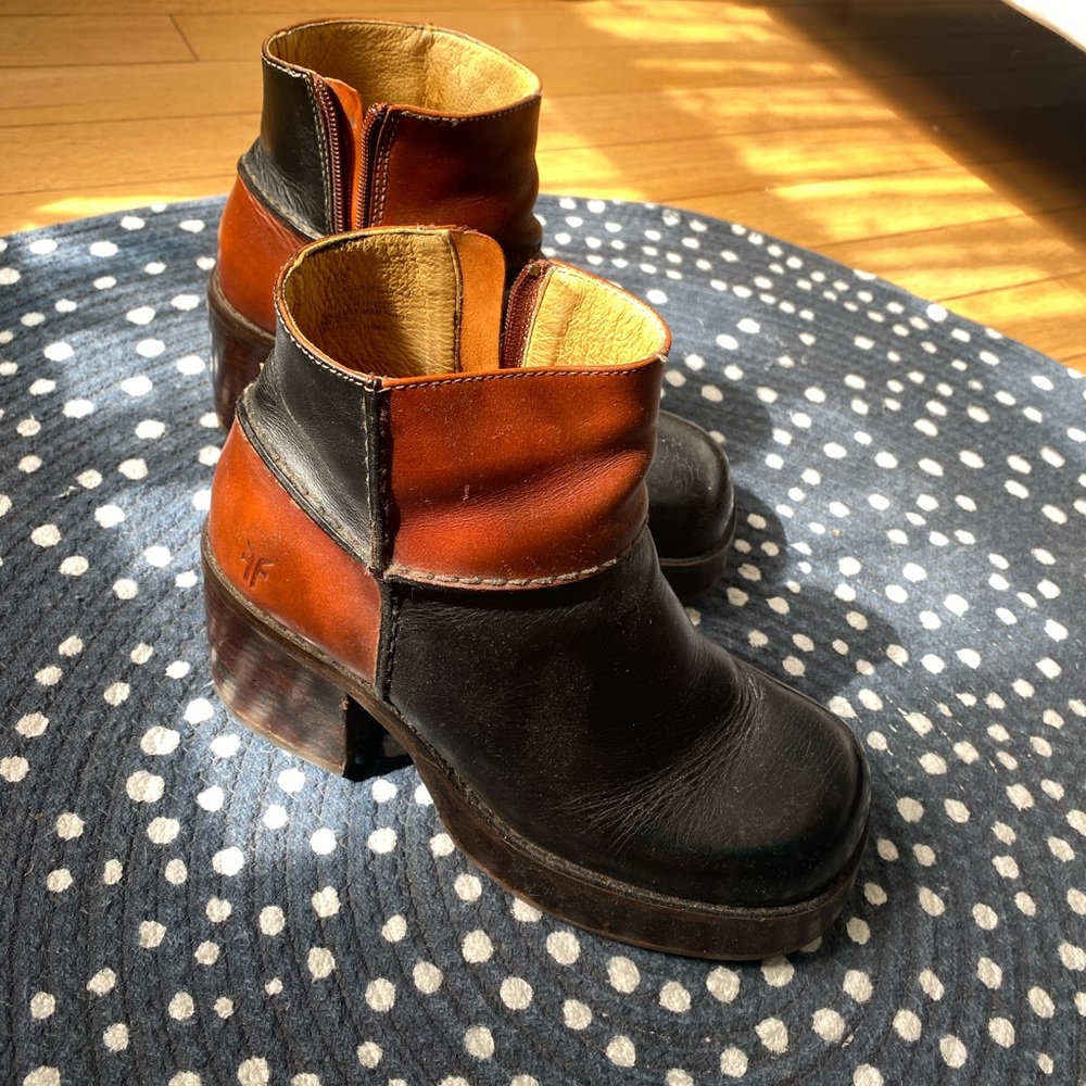 Vintage Frye chunky patchwork leather boots